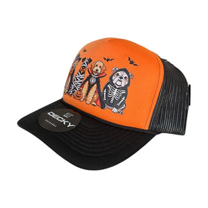 Halloween Dog Trucker Hat: Spooky Season Orange & Black Puppy Cap