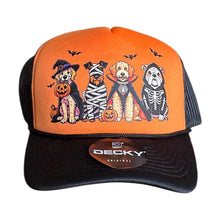 Load image into Gallery viewer, Halloween Dog Trucker Hat: Spooky Season Orange &amp; Black Puppy Cap