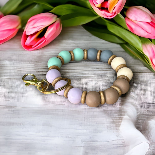 Beachy Silicone and Wood Wristlet Keychain