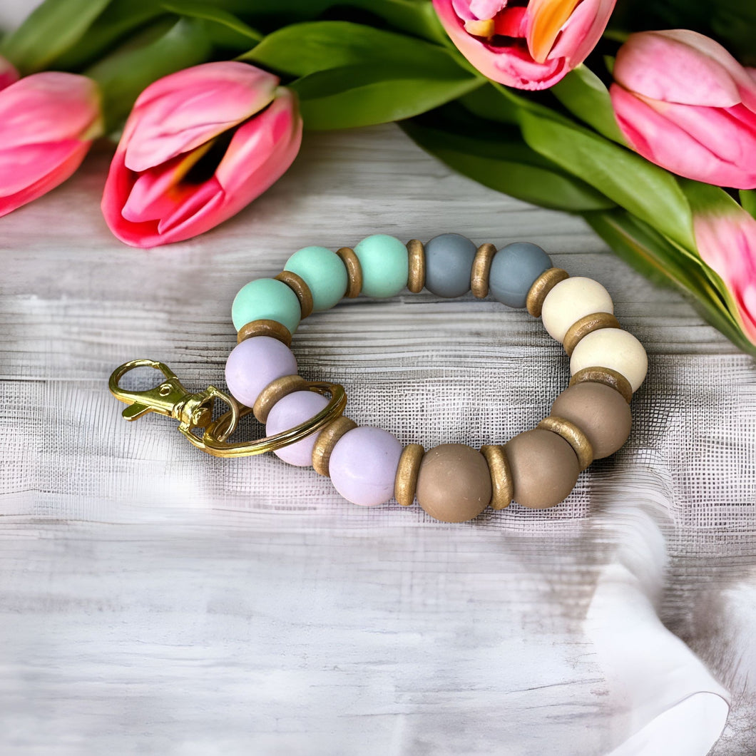 Beachy Silicone and Wood Wristlet Keychain