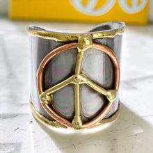 Load image into Gallery viewer, Peace sign - Mixed Metal Cuff Ring