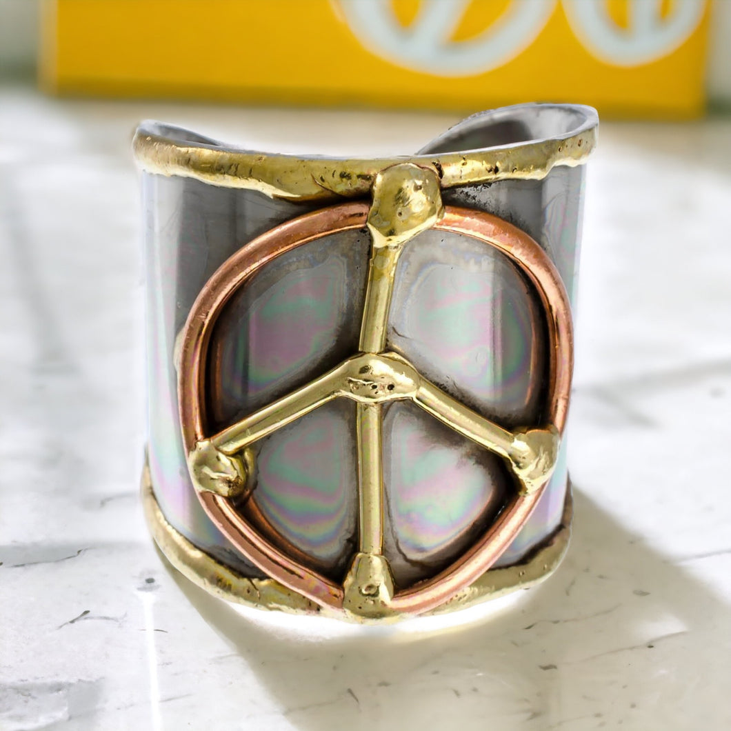Peace sign - Mixed Metal Cuff Ring