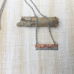 Silver and Copper Hand Stamped Mountain Bar Necklace