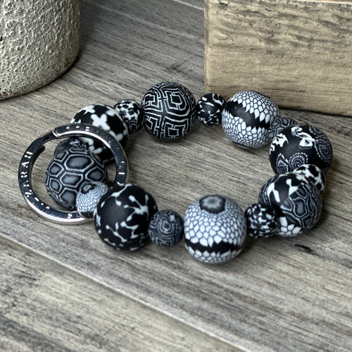 Designer Black and White Polymer Wristlet Keychain