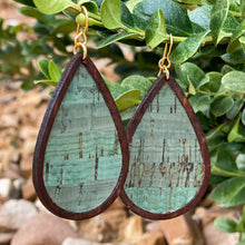 Load image into Gallery viewer, Wood and Teal Cork Teardrop Earrings