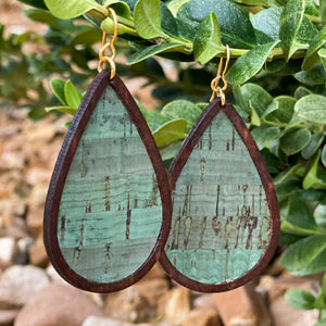 Wood and Teal Cork Teardrop Earrings