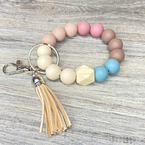 Touch of Dusty Rose and Blue Neutrals Wristlet Keychain