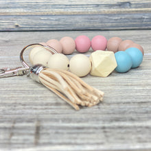 Load image into Gallery viewer, Touch of Dusty Rose and Blue Neutrals Wristlet Keychain