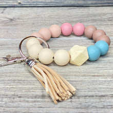 Load image into Gallery viewer, Touch of Dusty Rose and Blue Neutrals Wristlet Keychain