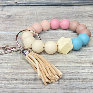 Touch of Dusty Rose and Blue Neutrals Wristlet Keychain