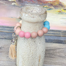 Load image into Gallery viewer, Touch of Dusty Rose and Blue Neutrals Wristlet Keychain