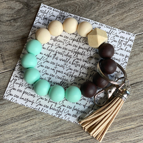Aqua and Brown Wristlet Silicone Keychai