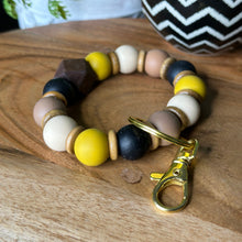 Load image into Gallery viewer, Golden Tiger Silicone and Wood Wristlet Keychain