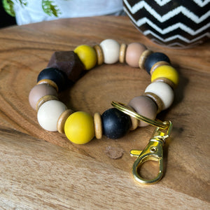 Golden Tiger Silicone and Wood Wristlet Keychain