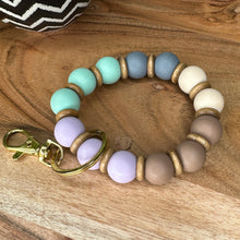 Load image into Gallery viewer, Beachy Silicone and Wood Wristlet Keychain