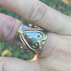 Wide Mixed Metal Adjustable Ring Heart Swirl Ring