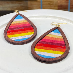 Vibrant Colors Wood Teardrop Earrings