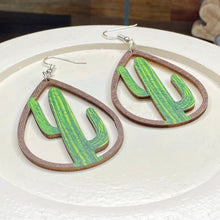 Load image into Gallery viewer, Southwestern Cactus Wood Teardrop Earrings