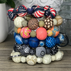 Designer Black and White Polymer Wristlet Keychain