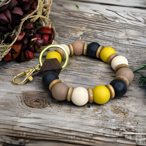 Golden Tiger Silicone and Wood Wristlet Keychain
