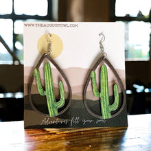 Load image into Gallery viewer, Southwestern Cactus Wood Teardrop Earrings