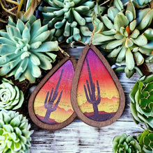 Load image into Gallery viewer, cork and wood cactus earrings