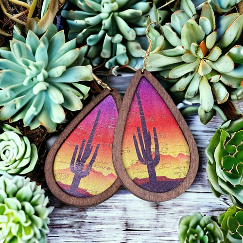 cork and wood cactus earrings