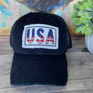 USA, Patriotic, Patch Hat, Mesh Trucker Hat, Choose Red or Black