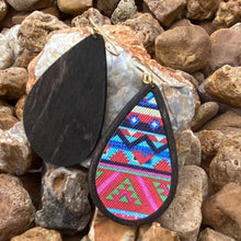 Load image into Gallery viewer, Geometric Wood &amp; Cork Teardrop Earrings