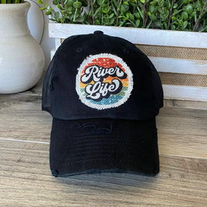 River Life, Patch Hat, Black Trucker Hat, Women's Summer Hat
