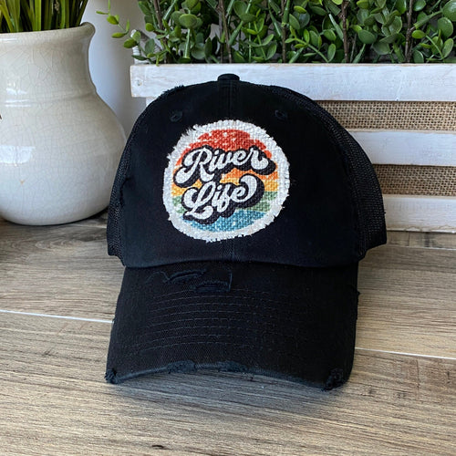 River Life, Patch Hat, Black Trucker Hat, Women's Summer Hat