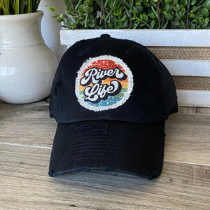 River Life, Patch Hat, Black Trucker Hat, Women's Summer Hat