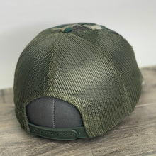 Load image into Gallery viewer, Back view of the trucker hat. It shows the snapback closure.