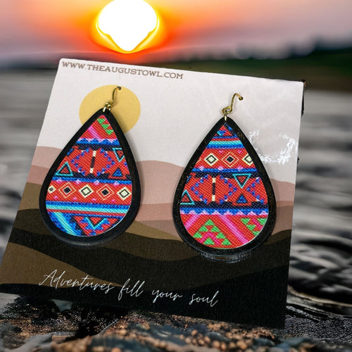 Geometric Wood & Cork Teardrop Earrings