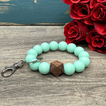 Load image into Gallery viewer, Mint Silicone and Wood Wristlet Keychain