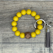 Load image into Gallery viewer, Gold Silicone and Wood Wristlet Keychain