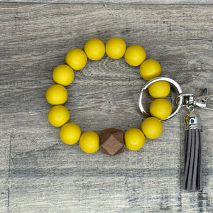 Gold Silicone and Wood Wristlet Keychain