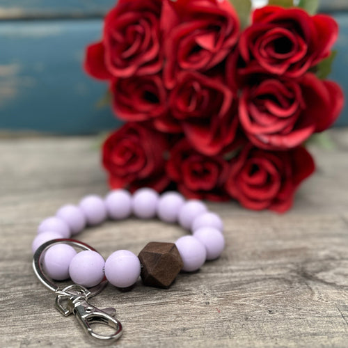 Lilac Silicone and Wood Wristlet Keychain