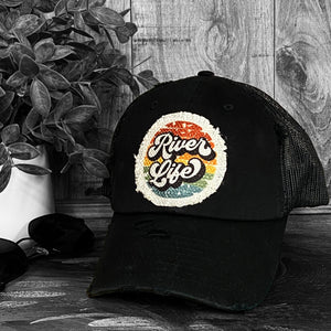 River Life, Patch Hat, Black Trucker Hat, Women's Summer Hat