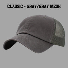 Load image into Gallery viewer, Here Comes the Sun - Frayed Patch - Dark Gray - Non distressed Mesh Baseball Hat - Unisex Baseball Hat - Handmade Patch Hat - Raggy Patch