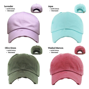 Picture of dad hat color choices: Lavender, Aqua, Olive Green, Washed Maroon