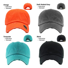 Load image into Gallery viewer, Picture of dad hat color choices: Orange, Dark washed gray, turquoise, black