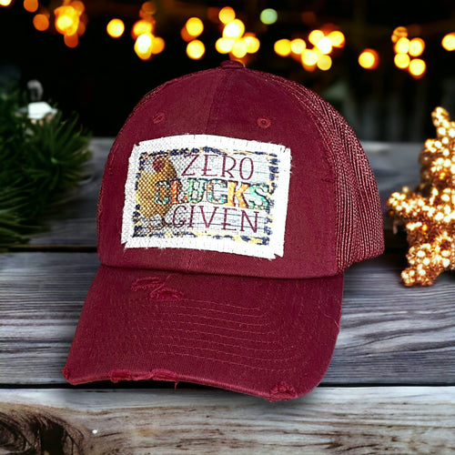 Zero Clucks Given, Maroon Trucker Hat, Burgundy Trucker hat, Patch Hat, Sarcastic, Witty