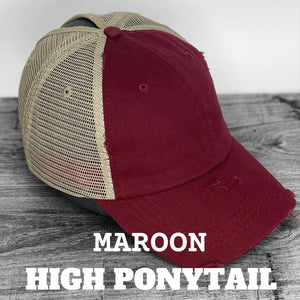 High Ponytail Hat - Baseball Game Day Patch Hat, Unstructured Hat, Low Profile Hat, Baseball Mom Hat - Choose Hat Color