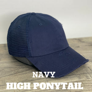 High Ponytail Hat - Baseball Game Day Patch Hat, Unstructured Hat, Low Profile Hat, Baseball Mom Hat - Choose Hat Color