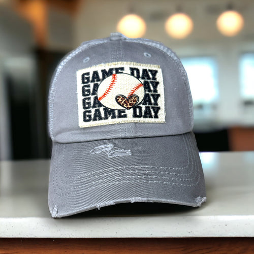 High Ponytail Hat - Baseball Game Day Patch Hat, Unstructured Hat, Low Profile Hat, Baseball Mom Hat - Choose Hat Color