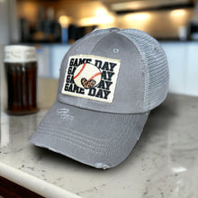 Load image into Gallery viewer, High Ponytail Hat - Baseball Game Day Patch Hat, Unstructured Hat, Low Profile Hat, Baseball Mom Hat - Choose Hat Color