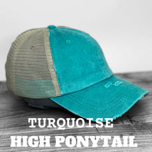 Load image into Gallery viewer, High Ponytail Hat - Baseball Game Day Patch Hat, Unstructured Hat, Low Profile Hat, Baseball Mom Hat - Choose Hat Color