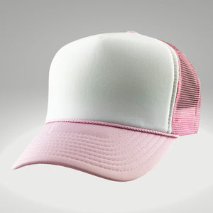 Pink and White Mesh, Fuzzy Bunnies Embroidered, Trucker Hat