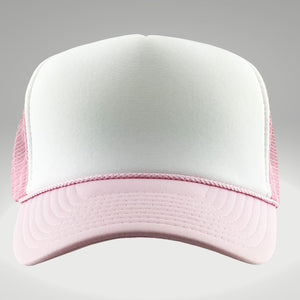 Pink and White Mesh, Fuzzy Bunnies Embroidered, Trucker Hat